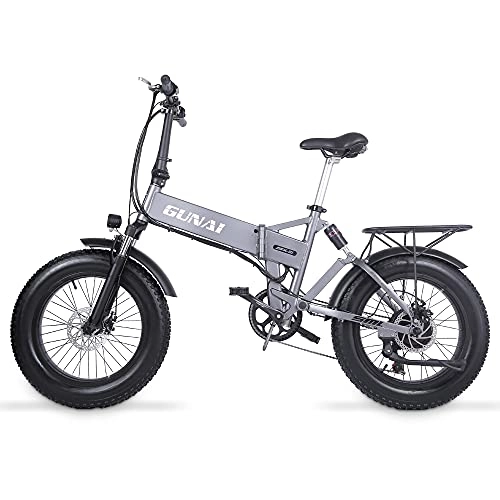 Electric Bike : GUNAI Electric Mountain Bike 500W 20 Inches Folding Fat Tire E-bike with Rear Seat and 48V 12.8AH Removable Lithium Ion Battery