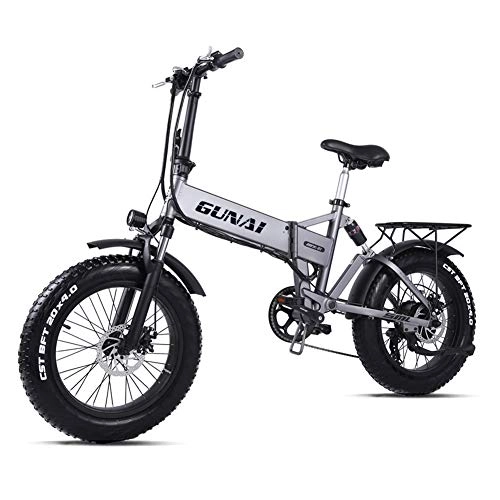 Electric Bike : GUNAI Electric Mountain Bike, Shimano 7 Speed Gear Hydraulic Disc Brake, 500W Mountain Bike for Beach and Snow (Silver)