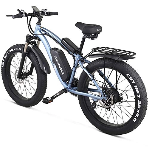Electric Bike : GUNAI Electric Off-road Bikes Fat Tire E-bike, with Removable Lithium Ion Battery , 3.5" LCD Display and Rear Seat (BLUE)