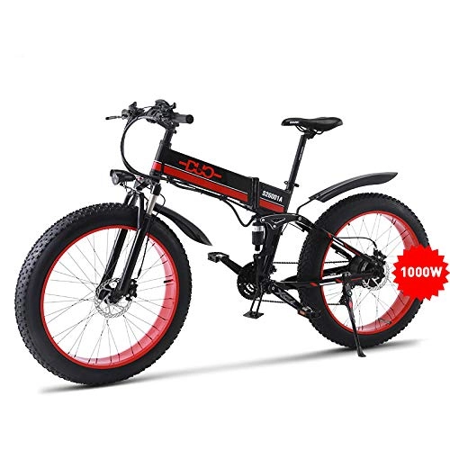 Electric Bike : GUNAI Electric Snow Bike 48V 1000W 26 inch Fat Tire Ebike with Removable Lithium Battery and Suspension Fork