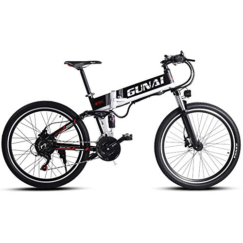 Electric Bike : GUNAI Folding Electric Mountain Bike 26 inch E-bike for Adult with Rear Seat with 48V Lithium-lon Battery and 500W Power Motor 21 Speed