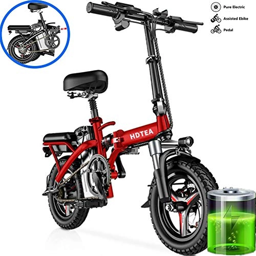 Electric Bike : GUOJIN 14" Electric Bike, Electric Bicycle with 250W Motor, 48V 8Ah Battery, Change Speed bike, Outdoor Urban Road Bikes, Red