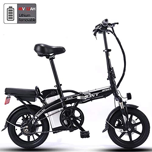 Electric Bike : GUOJIN 14" Folding Electric Bike for Adults, Electric Bicycle with 350W Motor, 48V 12Ah Battery, Front and Rear Double Disc Brake, Power Assist, mileage 40km-50km
