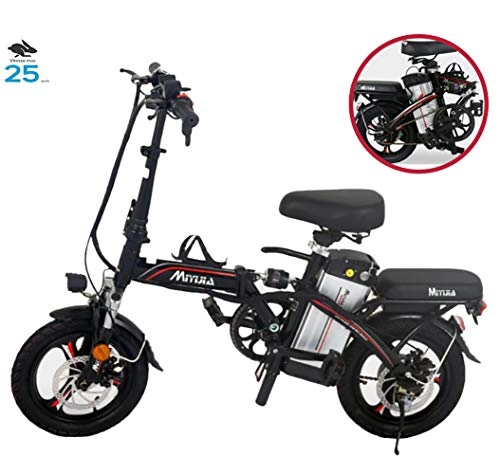 Electric Bike : GUOJIN 14 Inch Folding Power Assist Electric Bicycle, 250W 8Ah Lithium Battery Electric Bike with Front LED Light, Black