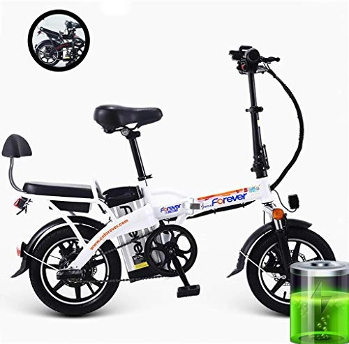 Electric Bike : GUOJIN 14 Inch Folding Power Assist Electric Bicycle, 350W 8Ah Lithium Battery Electric Bike with Front LED Light, White
