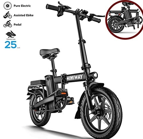 Electric Bike : GUOJIN 14 Inch Tires E-bike 3 Riding Modes 25km / h 8Ah Lithium Battery, Saddle Adjustable, Dual Disc Brakes Electric Bicycle for Commuting, Black