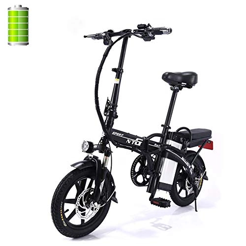 Electric Bike : GUOJIN Electric Bike Folding 14 Inch 48V E-Bike 350W Brushless Gear Motor 12Ah Lithium Battery, City Bicycle Max Speed 25 Km / H, Dual Disc Brakes Bike Suitable for Adults, Black