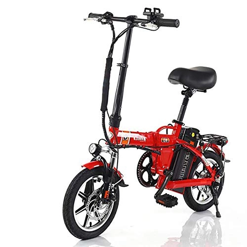 Electric Bike : GUOJIN Electric Bike, Folding Electric Bicycle for Adults 240W Motor 48V Urban Commuter Folding E-Bike City Bicycle 15Ah Lithium-Ion Battery Max Speed 25 Km / H, Red