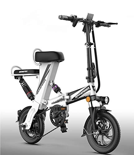 Electric Bike : GUOJIN Electric Bike for Adults And Teens Folding Ebike Electric Bike 250W 48V 15AH Lithium-Ion Battery with 12Inch Tire Sports Outdoor Cycling Travel Commuting, White