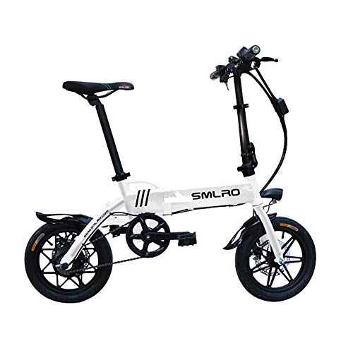 Electric Bike : GUOJIN Foldable Bicycle Max Speed 30 Km / H Electric Bike Front And Rear Double Disc Brake, Power Assist, Ebike with 14 Inch Wheels And 250W Motor, White
