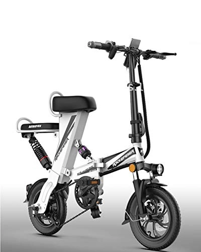 Electric Bike : GUOJIN Folding Bicycle Electric Bike for Adults Women, 250W Electric Bicycle 12" with 48V / 25AH Lithium-Ion Batter, Max Speed 25Km / H, 120Km Mileage, White