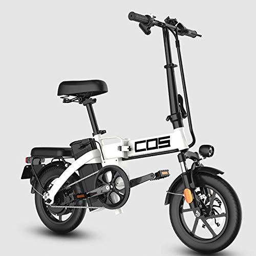 Electric Bike : GUOJIN Folding Electric Bicycle Aluminum Alloy Electric Bike Unisex Adult Youth 14 Inch 25Km / H 48V 9.6AH 350W Electric Ebike with Pedals Power Assist, White
