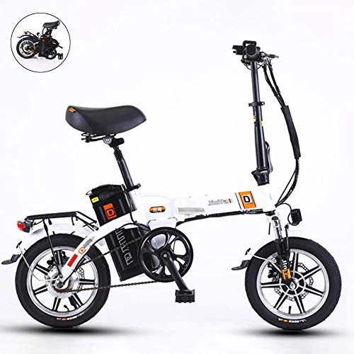 Electric Bike : GUOJIN Folding Electric Bicycle for Adults 240W Motor 48V Urban Commuter Folding E-Bike City Bicycle 3 Riding Modes Max Speed 25 Km / H Load Capacity 120 Kg, White
