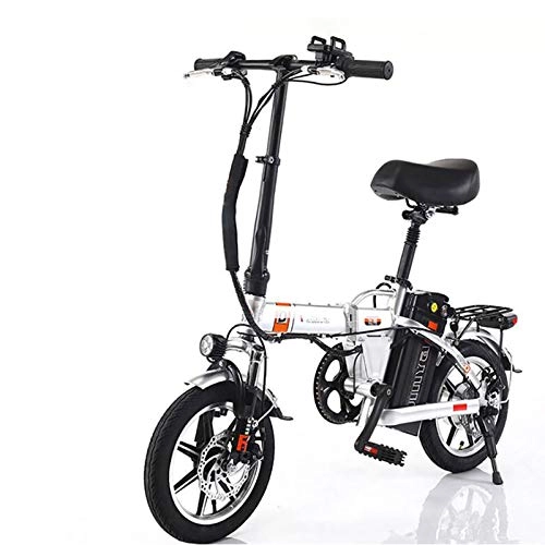 Electric Bike : GUOJIN Folding Electric Bike, Electric Bike Power Assist 240W Aluminum Alloy Bicycle Removable 48V / 10Ah Lithium-Ion Battery with 3 Riding Modes, Dual Disc Brakes, Silver