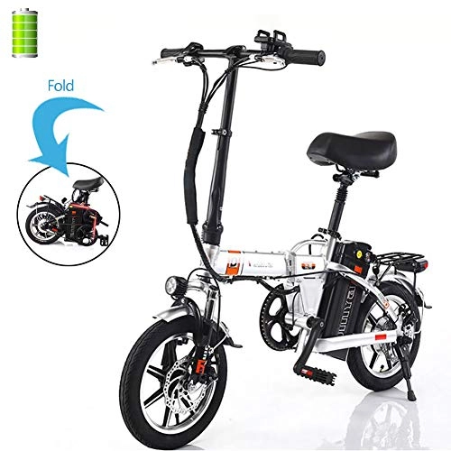 Electric Bike : GUOJIN Folding Electric Bike, Smart Mountain Bike for Adults, 240W Aluminum Alloy Bicycle Removable 48V / 15Ah Lithium-Ion Battery with 3 Riding Modes, Load Capacity 120 Kg, Silver