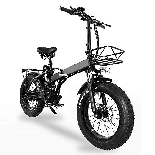 Electric Bike : GW20 20 Inch Electric Folding Bike, 4.0 Fat Tire, 48V Powerful Lithium Battery, Snow Bike, Power Assist Bicycle (20Ah + 1 Spare Battery)