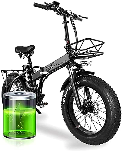 Electric Bike : GW20 500W 20 Inch Electric Folding Bike, 4.0 Fat Tire, 48V 15AH Powerful Lithium Battery, Snow Bike, Power Assist Bicycle
