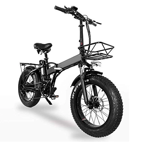 Electric Bike : GW20 Portable 20 Inch Mountain Bike, 750W Folding E-bike, 7 Speed Snow Bike Fat Bike, 48V Large Capacity Battery (24Ah + Bag)
