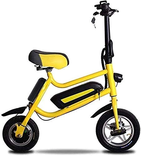 Electric Bike : GYL Electric Bicycle Battery Car Folding Bicycle Portable Adult 12Inch 36V Battery Car with 10.4Ah Lithium Battery Carbon Steel Frame, 250W Load Capacity, Yellow, 30 km