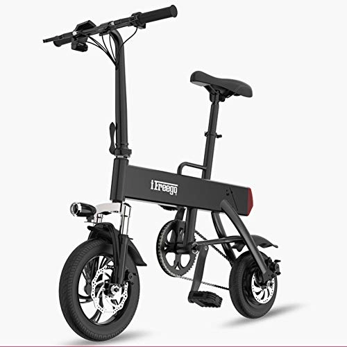 Electric Bike : GYL Electric Bicycle Foldable 12 Inch Lithium Battery Assisted 350W Brushless Motor Waterproof Double Disc Brake, Black