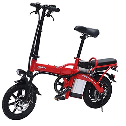 Electric Bike : GYL Electric Bicycle Foldable 14 Inch for Adult 350W Motor Front And Rear Shock Absorption, Red