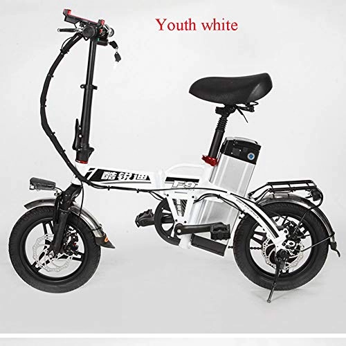 Electric Bike : GYL Electric Bicycle Foldable Detachable Lithium Battery 350W Motor Double Disc Brakes Front And Rear, White, 17A
