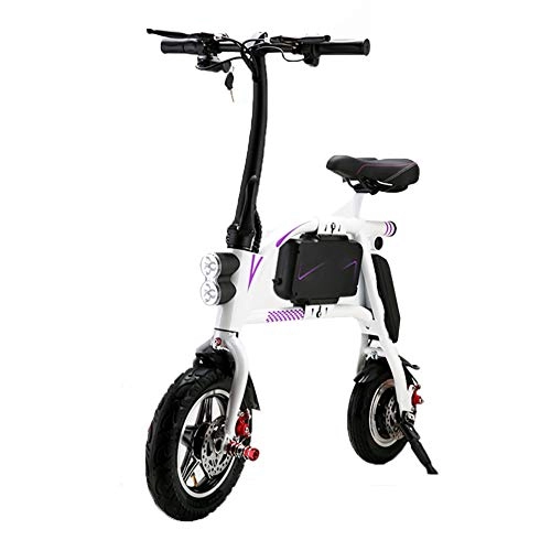 Electric Bike : H&BB Smart Electric Bicycle, Portable City Speed Bike Handlebars Foldable With LED Light Travel Pedal Small Battery Car Lightweight Adult Moped Rechargeable Battery, White, Battery~8Ah