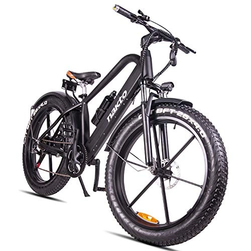 Electric Bike : H＆J Electric mountain bike, 26-inch hybrid bicycle / 18650 lithium battery 48V 6-speed hydraulic shock absorber & front and rear disc brakes, durability up to 70km (4inch tire width)