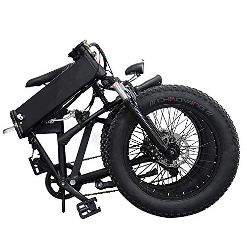 Electric Bike : H＆J Folding electric bicycle 20 inch snow electric bicycle (48V10AH) hidden battery 7 speed beach cruiser, mechanical shock absorber front and rear disc brakes + electronic brake