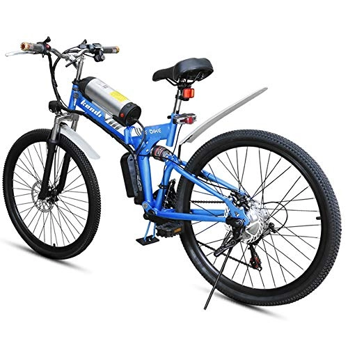 Electric Bike : H＆J Folding electric bicycle, 26-inch portable electric mountain bike high carbon steel frame double disc brake with front LED light 36V / 8AH