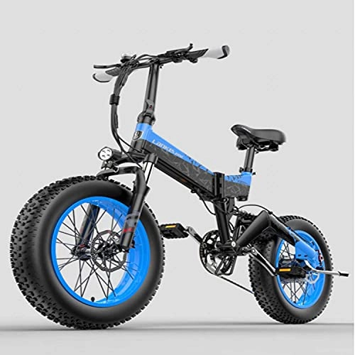 Electric Bike : Haowahah LANKELEISI Electric Bike X3000 1000w 48v 14Ah 20 * 4.0 Fat Tire Mountain E-Bike Folding Snow Bicying Adult Electric Bike (Blue, Add an extra battery)