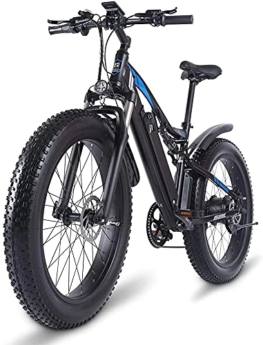 Electric Bike : Haowahah Shengmilo MX03 Electric Mountain Bike 1000W 48V 17Ah Semi-Integrated Battery Lightweight Suspension Fork fat tire electric bicycle (Blue, A battery)