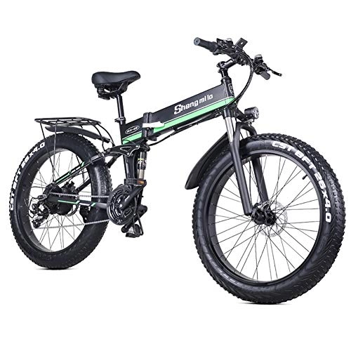 Electric Bike : HAOYF 1000W Folding Electric Bike with 26 * 4.0 Inch Fat Tire, Lithium-Ion Battery (36V 250W), 3 Riding Modes, Premium Full Suspension & Quality Gear, Green