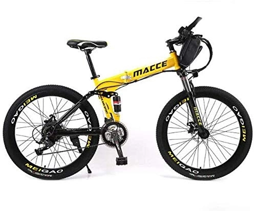 Electric Bike : Hardtail Mountain Bikes, Electric Mountain Bike Foldable, Hybrid Bikes Adults Electric Bike With Removable Large Capacity Lithium-Ion Battery (36V), 21 Speed Gear And Three W(Color:Yellow, Size:8Ah 30Km)