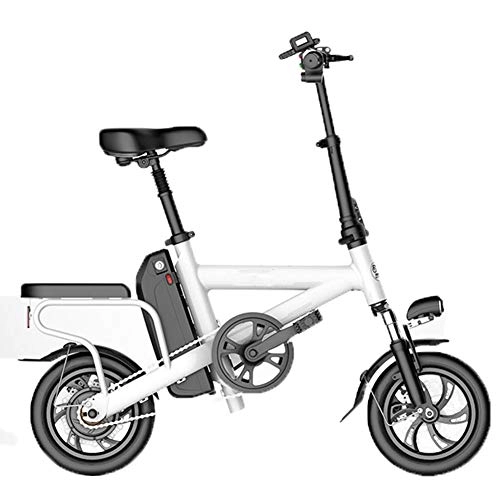 Electric Bike : HBBenz Electric Bike, 12 inch Folding E-Bike Scooter Portable City Speed Bike 3 Modes with LED Lighting Unisex Electric Assisted Bicycle Outdoor Riding, battery~10.4ahwhite