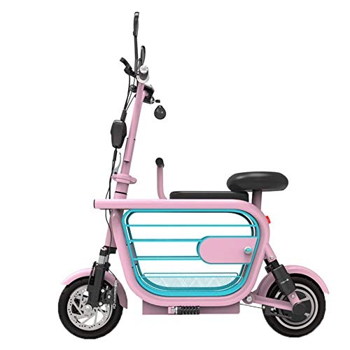 Electric Bike : Hbbenz Electric Bike, Adult Folding Battery Car With Burglar Alarm And LED Light High-Carbon Steel Frame Maximum Speed 25 KM / H City Bike, Pink