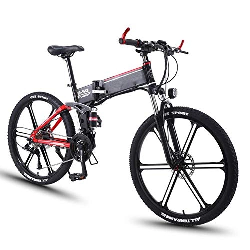 Electric Bike : Heatile Collapsible Electric Bicycle Lightweight aluminum alloy frame 350W high speed brushless motor 36V8AH lithium battery Suitable for work fitness cycling outing, Red