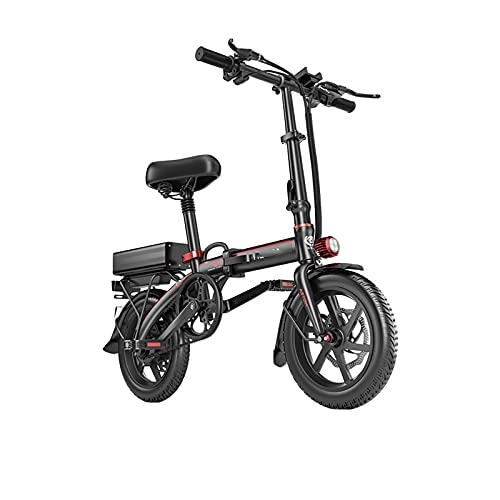 Electric Bike : HENGSEN Electric Bicycle, Folding Citybike Men's Ladies, Foldable Electric Bicycle with Battery Electric Bicycles with Front And Reversing Wheel Lighting, Black
