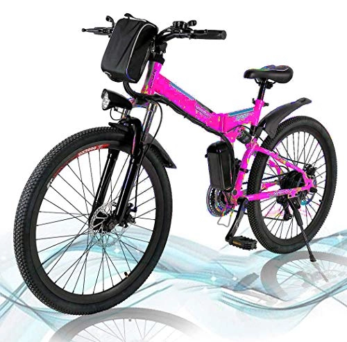 Electric Bike : Hesyovy 26'' Folding Electric Mountain Bike Removable Large Capacity Lithium-Ion Battery (36V 250W), Electric Bike 21 Speed Gear and Three Working Modes P