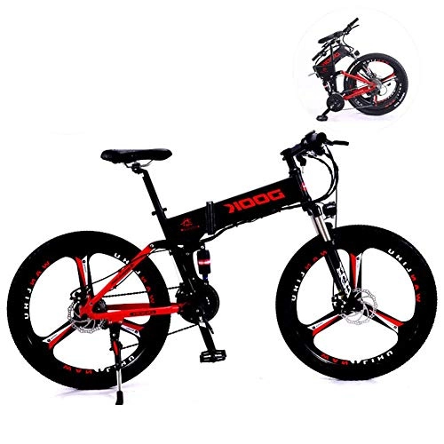 Electric Bike : HEWEI 26-inch electric mountain bikes 27-fold foldable Mountain Electric lithium battery made of aluminum alloy Light and practical for driving off-road vehicles suitable for men and women red