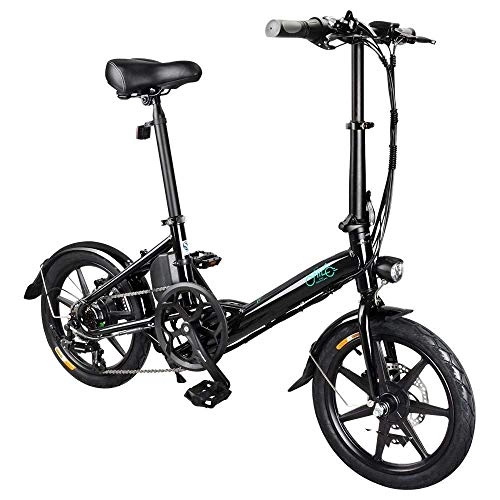 Electric Bike : HEWEI Adult electric bike foldable e-bike Light Shimano 6-speed with 250 W 36 V battery Maximum speed 25 km h 16-inch wheels Double disc brakes for adults teenagers and commuters