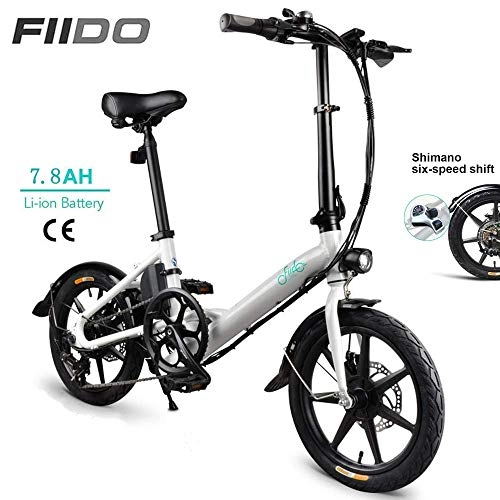Electric Bike : HEWEI Electric bicycles for adults Shimano folding 6-speed lightweight 16 inch 7.8AH 250W brushless motor 36V with shockproof tire-proof double disc brakes for men when commuting