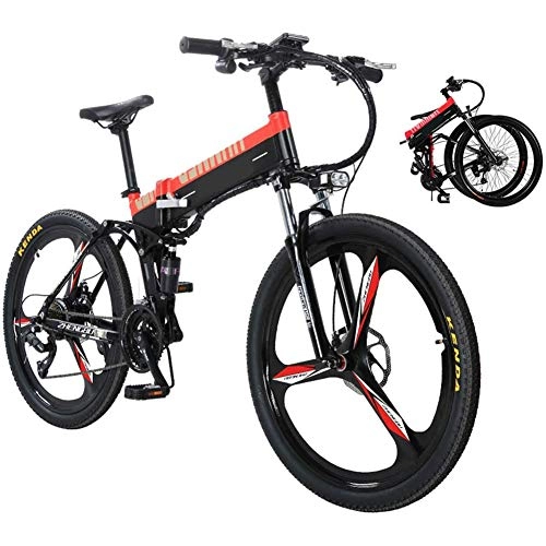 Electric Bike : HFJKD 26inch Foldable Adult Mountain Bike, 27 Speed Electric mountain bike, Smart LCD Meter, Double Disc Brake and Full Suspension Bicycle, Portable, A