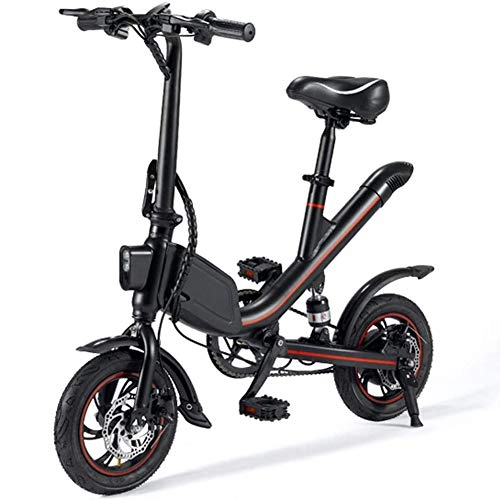 Electric Bike : HFJKD Folding E-bike City Bicycle, Lightweight Electric Bikes, With Front Light Double Disc Brake Warning Taillight, Max Speed 25km / h, For Adult youth, Black