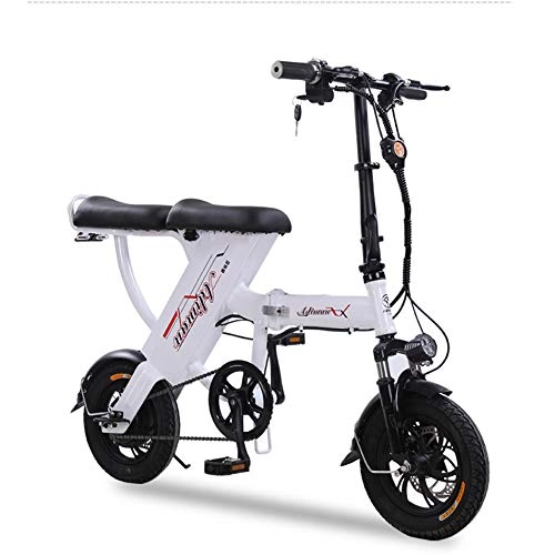 Electric Bike : HHORD Electric Bicycle, Folding Power Bike, Lithium Battery Electric Bicycle for Adult, With Removable Lithium-Ion Battery, Remote Anti-Theft, White, 25A