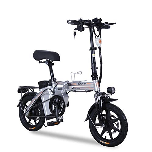 Electric Bike : HHORD Electric Bicycle, Folding Power Bike, Lithium Battery Electric Bicycle for Adult, With Removable Lithium-Ion Battery, Silver, 25A