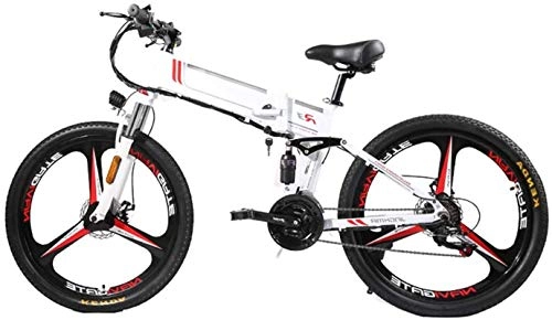Electric Bike : High-speed Electric Mountain Bike Folding Ebike 350W 21 Speed Magnesium Alloy Rim Folding Bicycle Ultra-Light Hidden Battery-Powered Bicycle Adult Mobility Electric Car for Adult ( Color : White )