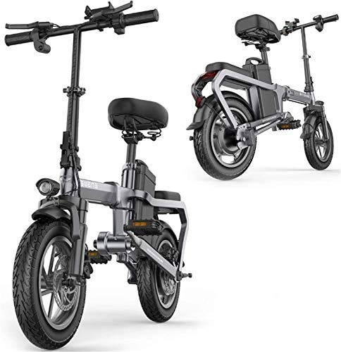 Electric Bike : High-speed Folding Electric Bike for Adults 6-15Ah 350W 48V Max Speed 25 Km / H with Full Perspective LCD Display 14 Inch Tire E-Bikes for Men Women Ladies (Color : Grey, Size : 100KM)
