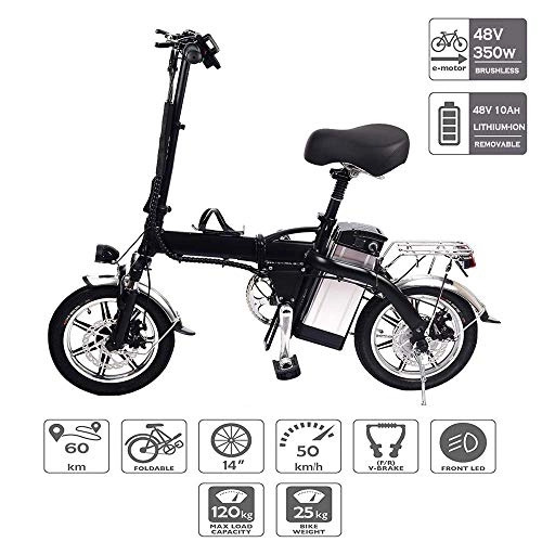 Electric Bike : HIGHKAS 14 Inch Lithium Battery Bicycle- Electric Mountain Bike, Commuter Bike, Folding E-bike With Removable Lithium Battery Citybike 40-50KM / H, Energy Saving, convenient And Fast