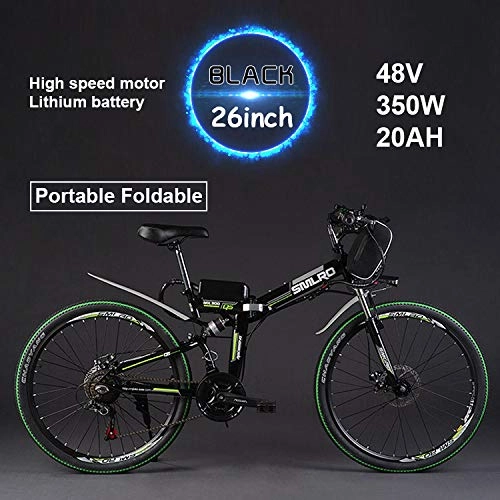 Electric Bike : Himamk 1 Pcs 26 inch Wheel Portable Folding Electric Bike Aluminum Alloy 48V 350W 20AH(75KM) Lithium Battery Mountain Cycling Bicycle, 27-speed 015 black green